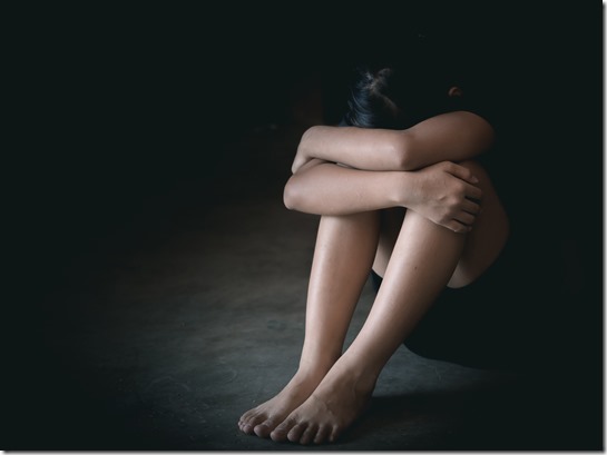 Stop violence and rape concept,concept photo of sexual assault,traumatized young girl