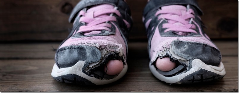 Worn Out Old Shoes with Holes in Toes Homeless Child