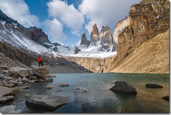 Hiker in Torres del Paine National Park, Chilean Patagonia, South America