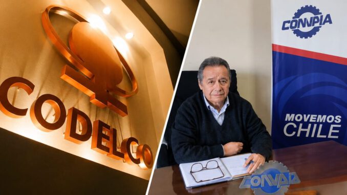 Edificio corporativo de Codelco en Chile con banderas institucionales de fondo