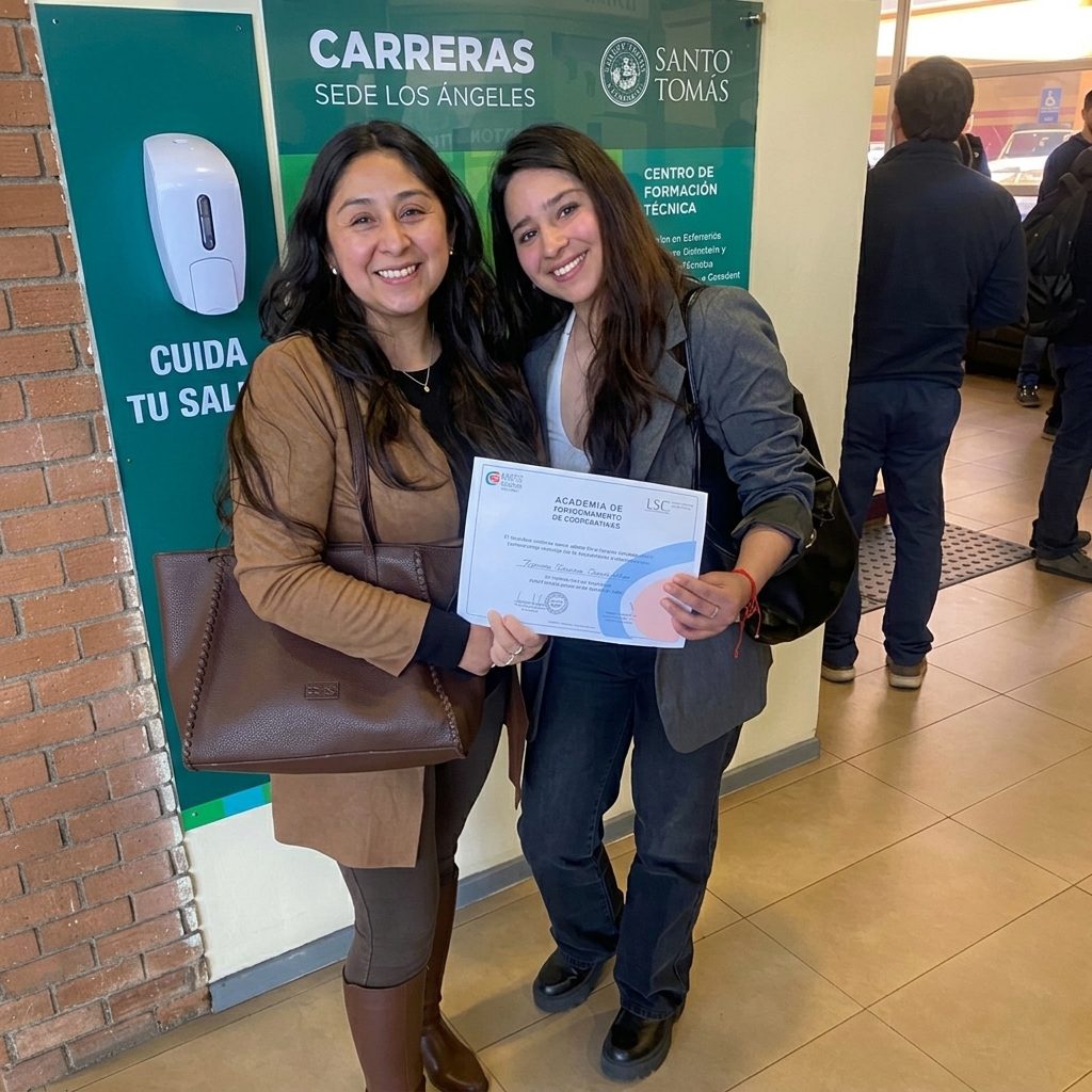 Ceremonia de certificación de la Academia de Fortalecimiento de Cooperativas organizada por Santo Tomás y Sercotec en Los Ángeles.