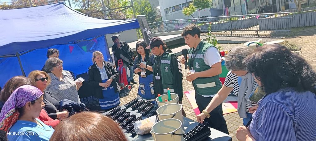 Estudiantes de Ingeniería Agrícola impartiendo taller de almácigos en el Trafkintu de Los Ángeles